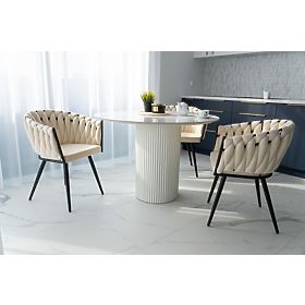 Žametni pleteni stol ASTON VELVET bež