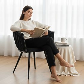 Žametni pleteni stol ASTON VELVET črna