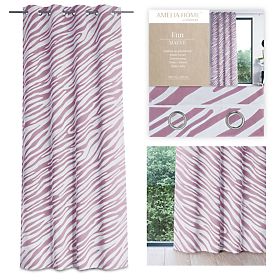 Zavesa FUN roza barva z živalskim motivom tropski slog srebrne kovinske obročke